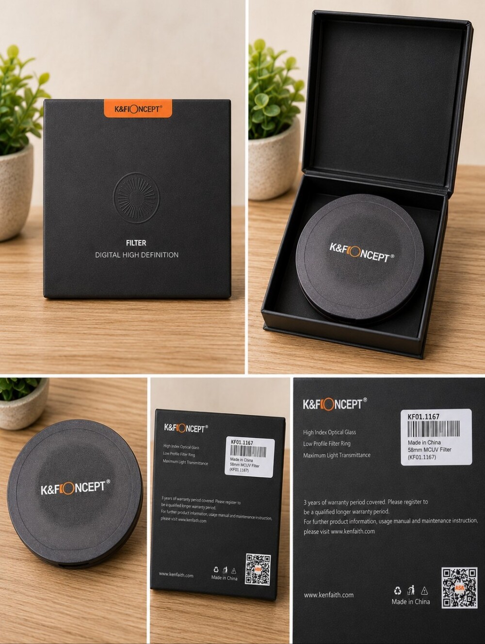 K&F Concept 58mm MCUV Camera‎ Lens Filter Digital HD Optical Glass w/ Case & Box